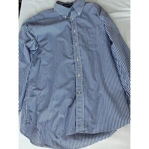 Tommy Hilfiger button down dress shirt size Large 100%cotton blue white stripes